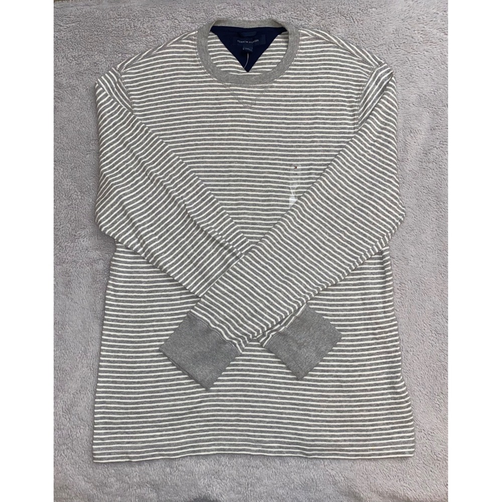Tommy Hilfiger Long Sleeve Crew Neck Striped Shirt Cotton Men Large New W/ Tags